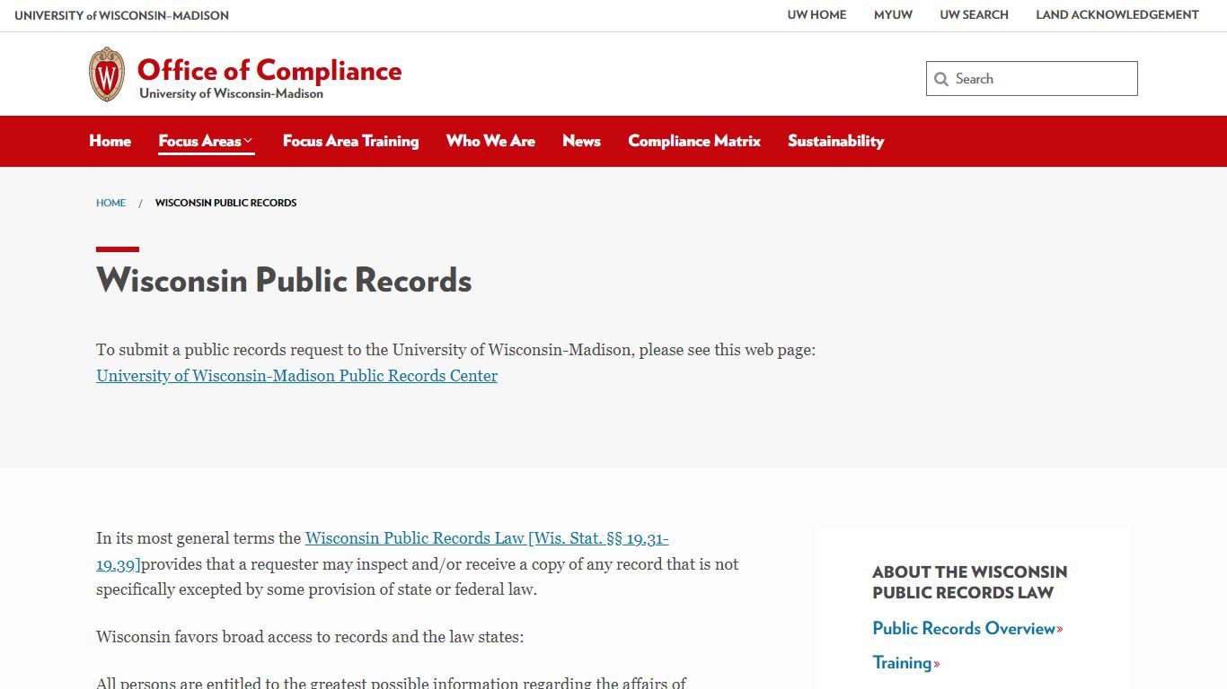 Wisconsin Public Records – Office of Compliance – UW–Madison