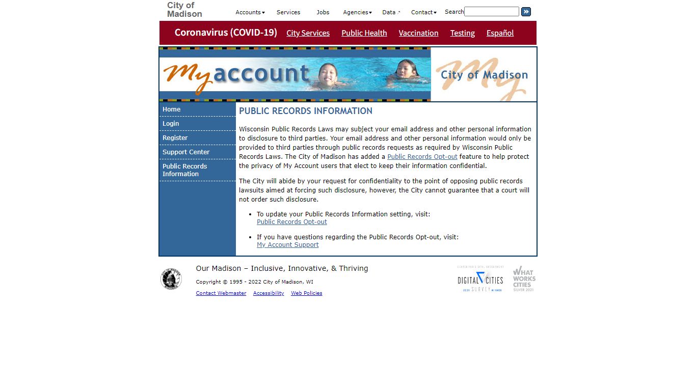 Public Records Information - My City of Madison Account